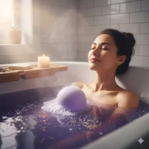 A demonstration of an activated product, showing the fizz of the best lavender bath bombs in warm water.