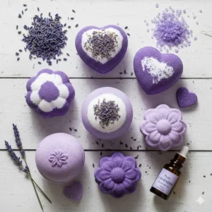 Eco-friendly packaging for the selection of the best lavender bath bombs available for purchase.