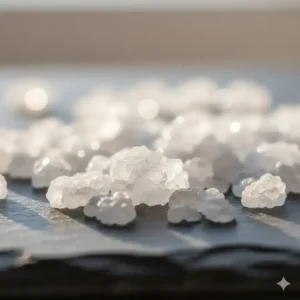 Close-up macro shot of Epsom salt crystals, the primary ingredient for making DIY relaxing bath salts for muscle soreness.