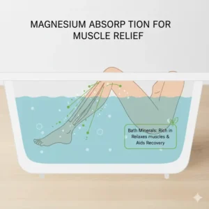 Illustration highlighting how magnesium is absorbed through the skin when using bath minerals for muscle relaxation and recovery.