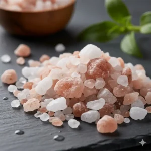 Detailed macro shot of natural, coarse-ground, unrefined bath minerals crystals before they are added to the bath water.
