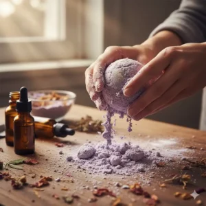 Example of a crumbly, over-saturated mixture caused by adding too much oil to bath bombs, a common formulation mistake.