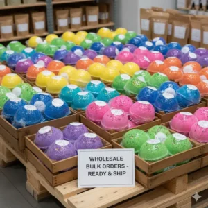 A handshake between a small business owner and a representative of a bath bomb wholesale supplier, signifying a partnership.