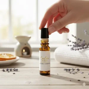 A compact roller bottle for creating a portable, diluted essential oil blend from the main aromatherapy set for on-the-go relief.