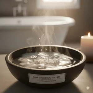 High-quality Epsom salt crystals dissolving in warm water, highlighting the pure magnesium content found in the best natural bath salts.