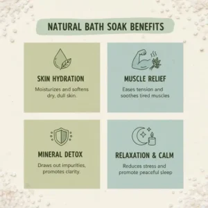 Illustration 3: An infographic detailing the therapeutic benefits of a natural bath soak for skin hydration and muscle recovery.