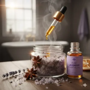 Natural bath salts infused with dried lavender buds and pure essential oils for aromatherapy and a truly calming, luxurious soak using the best natural bath salts.