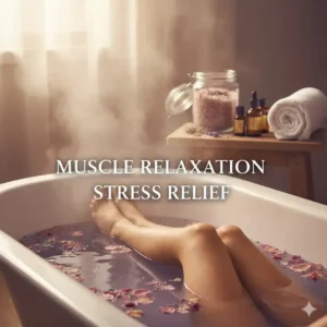 An illustration showing the steam rising from a warm bath infused with aromatherapy bath salts to promote muscle relaxation.