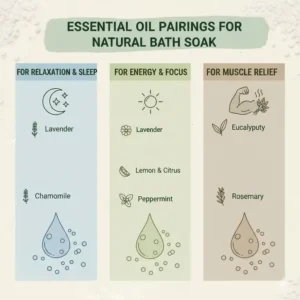 Illustration 5: A guide to blending essential oils like peppermint and citrus into a natural bath soak for an aromatherapy experience.