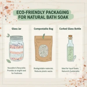 Illustration 6: Illustration of eco-friendly and plastic-free packaging options for storing a homemade natural bath soak.