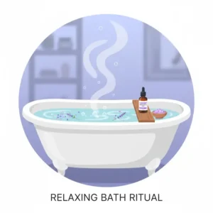 A warm steaming bathtub prepared with aromatic bath salts and essential oils.
