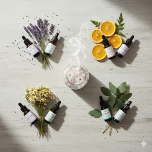 Various natural botanicals and herbs representing the pleasant aromatherapy scents available in different types of best organic bath salts. (Illustration 6)