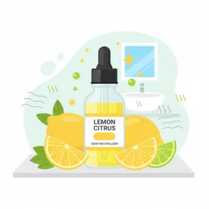 Bright citrus drops showing why lemon is the best essential oil for bathroom deodorizing.