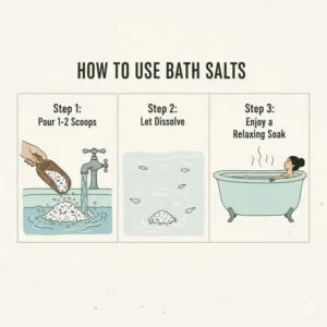 A helpful visual guide on how to use the product correctly after you order bath salts online.