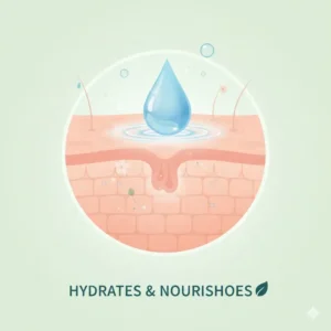 A graphic showing skin hydration and moisture retention from using essential oil body wash.