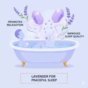 A calming illustration of lavender-infused bath therapy bath salts to promote deep sleep and relaxation.
