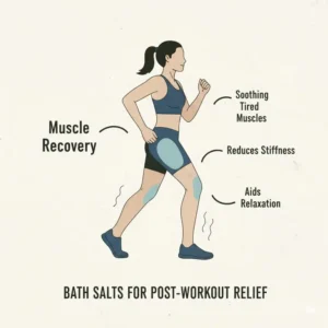 Infographic showing how to order bath salts specifically designed for muscle recovery and physical therapy.