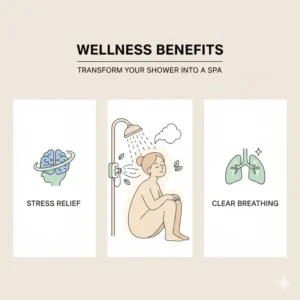 An infographic highlighting the mental and physical health benefits of using a shower scent diffuser.