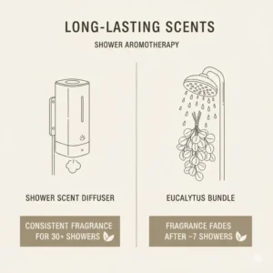 A comparison chart showing the fragrance longevity of a shower scent diffuser versus traditional methods.