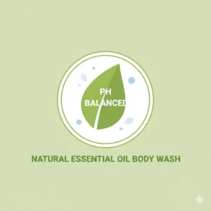 A PH balanced and gentle formula badge for natural essential oil body wash.