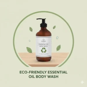 Eco-friendly and recyclable packaging for a sustainable essential oil body wash.