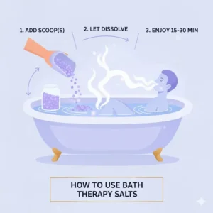 A step-by-step guide on the proper amount and method for adding bath therapy bath salts to a warm bath.