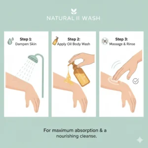 A step-by-step guide on how to properly apply natural oil body wash for maximum skin nourishment.