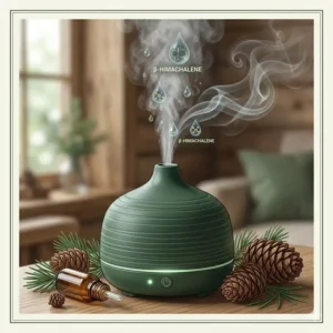 Scientific infographic showing the chemical compounds of a fragrant essential oil starts with at like Atlas Cedarwood.