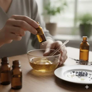A person diluting the strongest essential oils into a carrier oil for safe topical application.