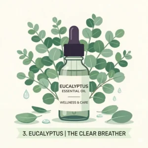 Botanical illustration of eucalyptus branches, often cited as one of the top essential oil scents for respiratory support.