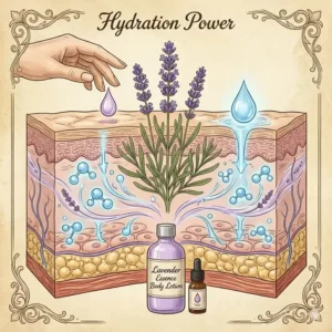 Illustration 3: Cross-section of skin layers being deeply hydrated by aromatherapy body lotion.