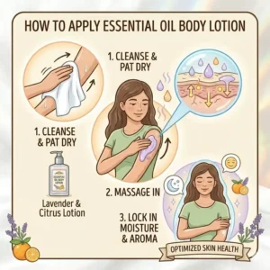 A step-by-step guide on how to properly apply essential oil body lotion for the best results.