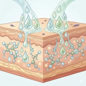 Infographic-style illustration showing how the aromatherapy hand cream formula absorbs into skin layers.