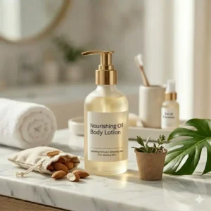 Comparison of dry skin versus skin hydrated with a nourishing oil body lotion.