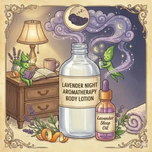Illustration 6: Applying aromatherapy body lotion as part of a calming bedtime routine for better sleep.