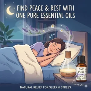 A calming scene showing the mental health benefits of using one pure essential oils for sleep.