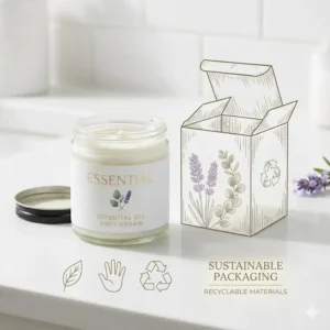 Eco-friendly and recyclable packaging for organic essential oil body cream.