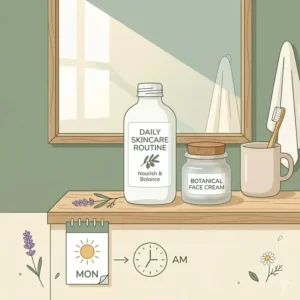 Incorporating a natural essential oil lotion into your daily morning skincare routine.