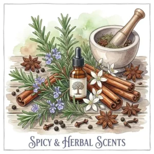 Cinnamon and rosemary herbs showcasing what essential oils smell good for a cozy atmosphere.