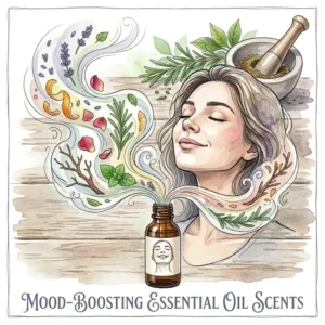 A person enjoying the aroma of what essential oils smell good to boost their mood.