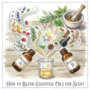 Mixing different scents in a beaker to discover what essential oils smell good together.