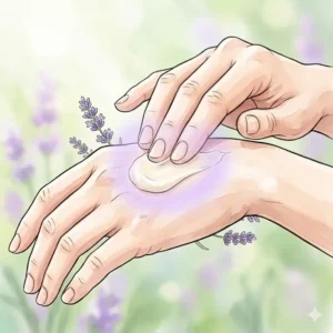 A person applying smooth aromatherapy hand lotion to their skin for hydration and stress relief.