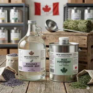 Bulk lavender and peppermint containers from New Directions Aromatics, a top choice for the best essential oil companies canada in wholesale.