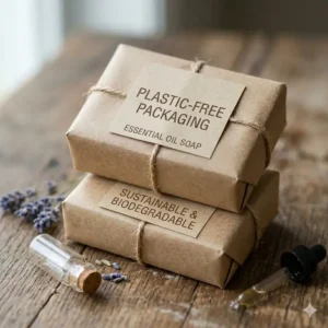 5: Sustainable brown paper packaging for organic essential oil soap bars.