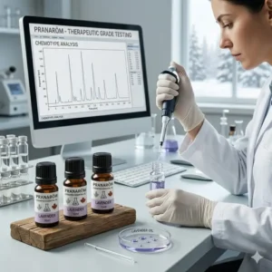 Laboratory chemotype analysis for Pranarom, ensuring therapeutic standards for the best essential oil companies canada.
