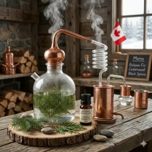 Small-batch artisan distillation of Canadian balsam fir, a traditional process used by the best essential oil companies canada