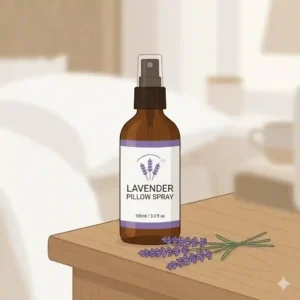 An illustration showing exactly how to use lavender pillow spray for bedtime relaxation.