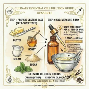 Illustration of dark chocolate desserts being flavored with peppermint essential oils food grade.