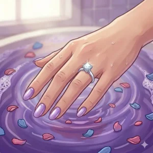 A woman wearing a stunning sterling silver ring discovered inside freshly dissolved bath bombs with rings.