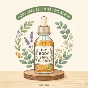 A glass dropper bottle containing a custom handmade mixture of body safe essential oils and botanicals.